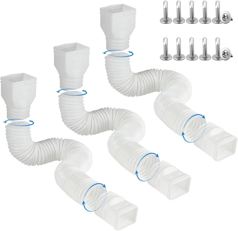 plusgutter Rain Gutter Downspout Extensions, Flexible Downspout Extender for Rain Water Drainage, Down Spout Drain Extension Extendable from 21 to 68 Inches(3 Pack, White) - Image 1